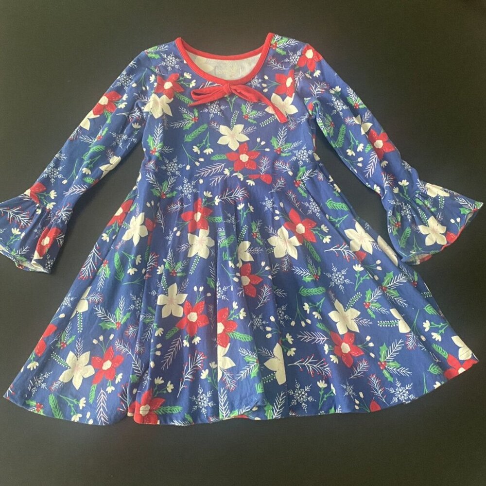Eleanor Rose Blue Poinsettia Dress Size 6-7